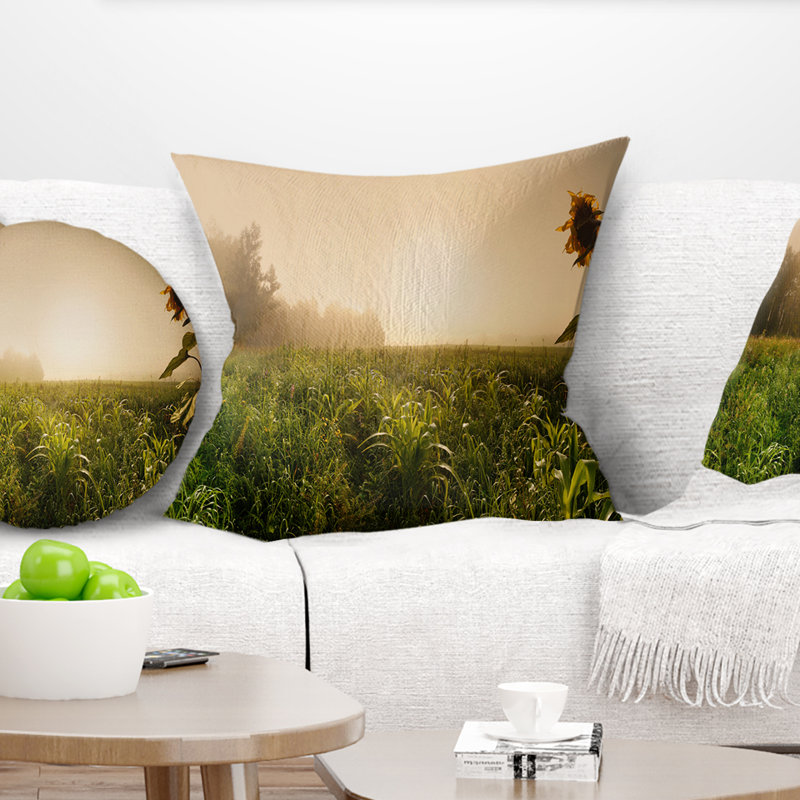 Vert paysage panoramique - coussin à imprimé paysage, 18 po x 18 po, Coussin décoratif