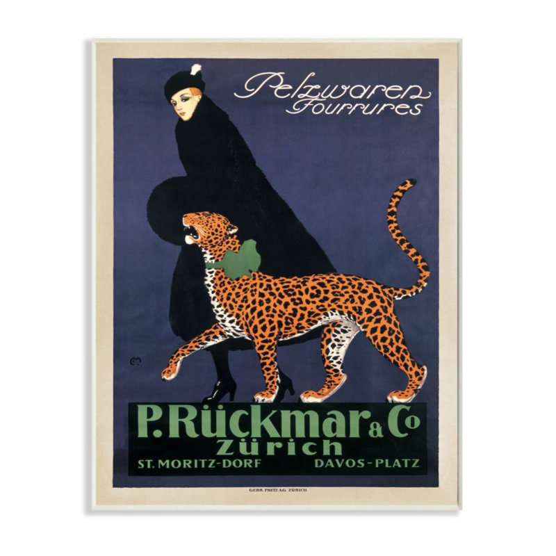 «Vintage Women's Fashion Campaign with Leopard» par Ernest Montaut - impression d'art graphique, 15" H x 10" W x 0.5" D
