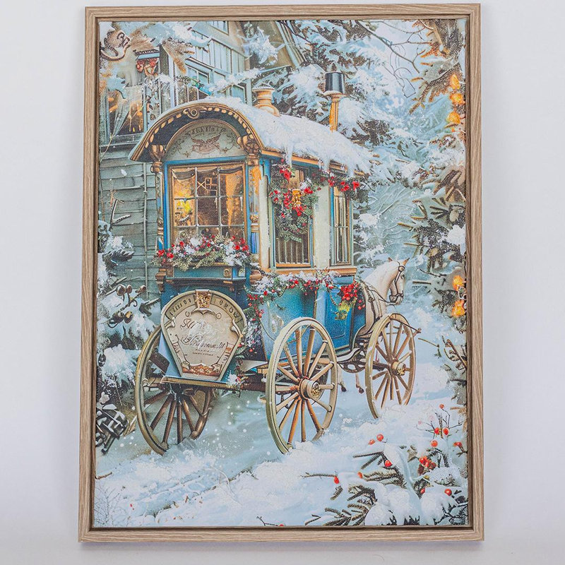 «Carriage In The Village In The Winter», reproduction d'art sur toile encadrée