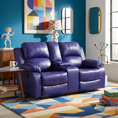 Aspen Dark Blue Vegan Leather Manual Recling Loveseat