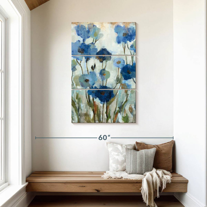 Harnek floral abstrait bleu II, H 45 po x l 28 po