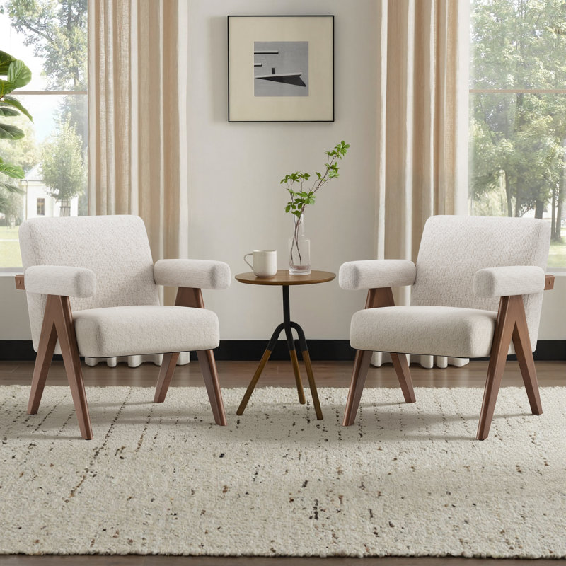 Chaise d'appoint rembourrée Mid-Century, Beige