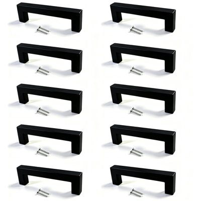 10 Pack Black Matte Modern Round Stainless Steel Cabinet Pulls, Bar Pulls, Drawer Pulls and Handle Pulls Model CPMBXMO0002 Hole Distance 3 3/4''