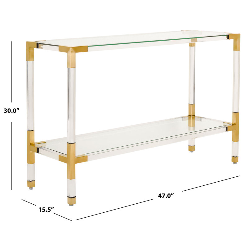 47'' W Glass Console Table, Brass