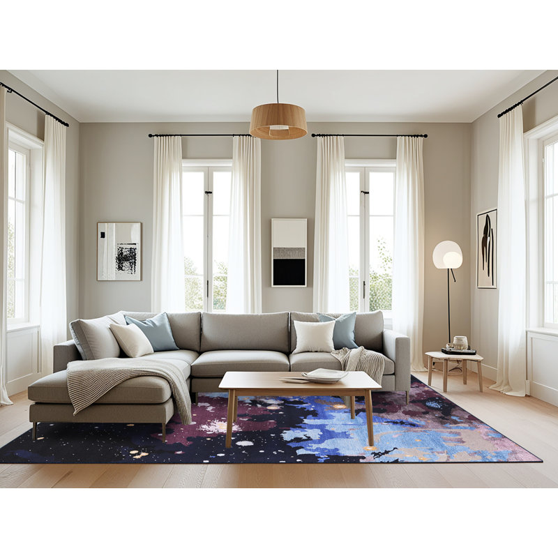 Tapis abstrait noir / bleu, Rectangle 8 pi x 10 pi