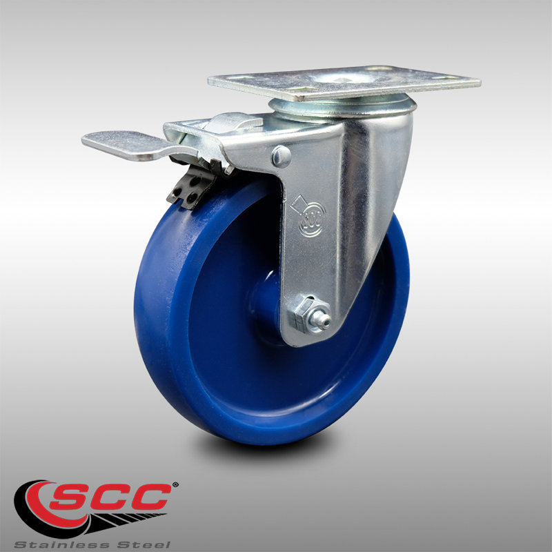 5 Inch SS Solid Polyurethane Top Plate Caster with Total Lock Brake SCC