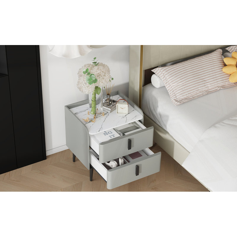 Table de chevet avec plateau en marbre, Gris, Individuel