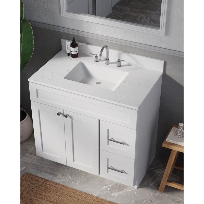 Chrisna 37'' Single Bathroom Vanity with Quartz Top, White