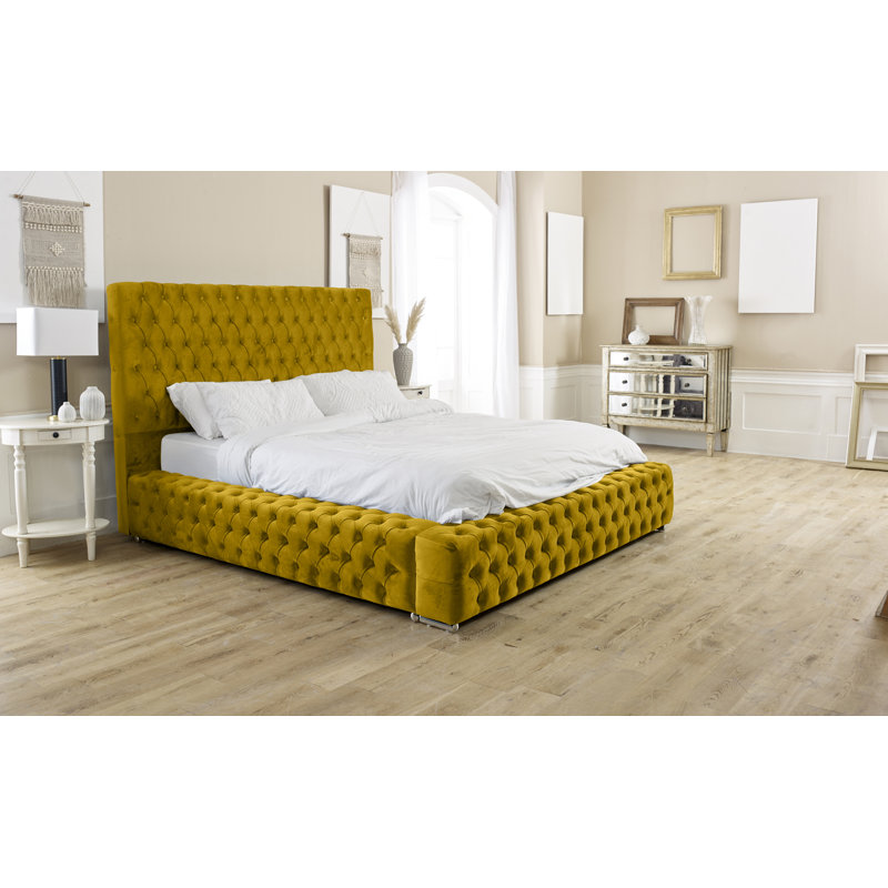 Katya Upholstered Bed, Single (3'), Mustard Gold