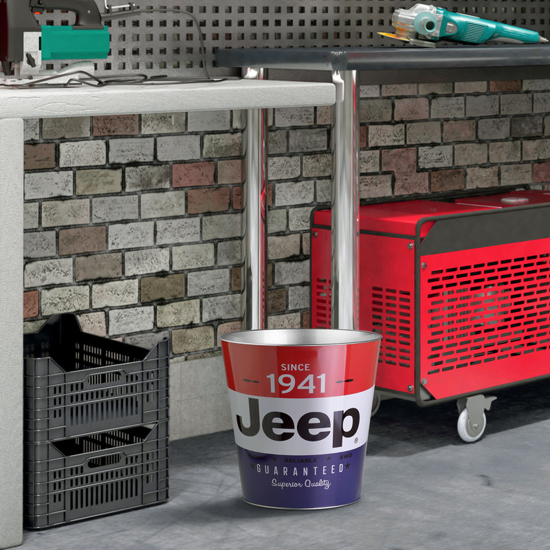Jeep Red and Blue Metal Decorative Trash Can
