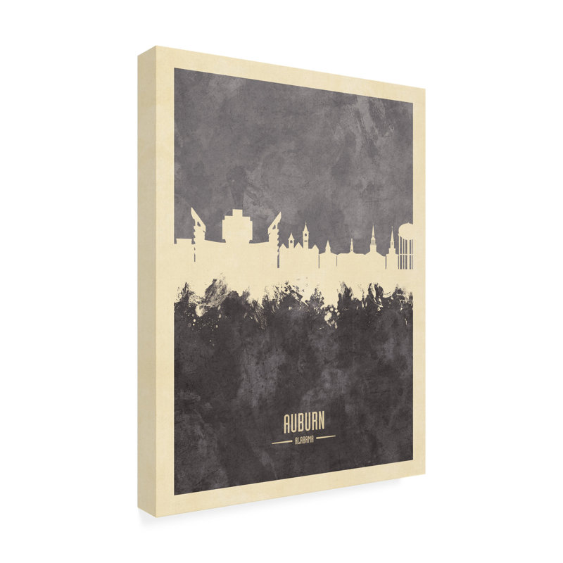 Art sur toile de Michael Tompsett «Auburn Alabama Skyline Gray», H 47 po x l 35 po x P 2 po