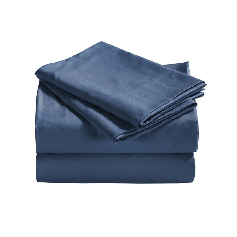 Ensemble de draps en microfibre Tanju, Ensemble literie pour lit simple, Bleu marine