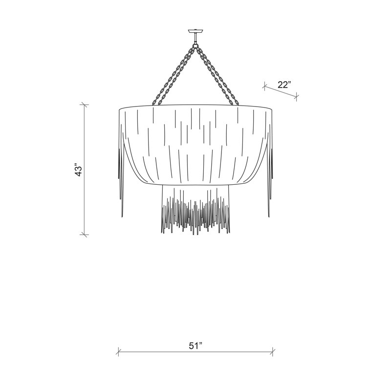 Leather Fringe Chandelier, 43" H x 51" W x 22" D, 4