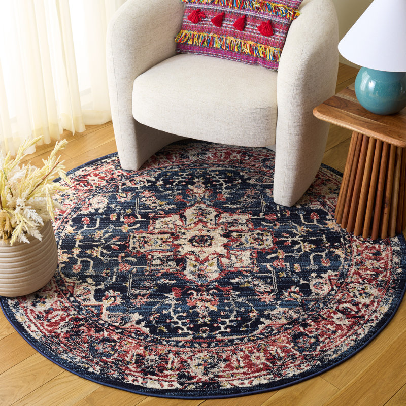 Tapis bleu marine / rouge Sechovicz, Rond 5 pi