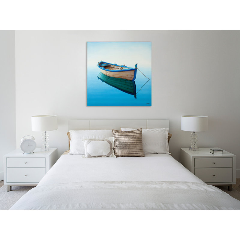 Arthers "Bateau dans une baie tranquille II", toile tendue par Horacio Cardozo, H 12 po x l 12 po x P 1,5 po