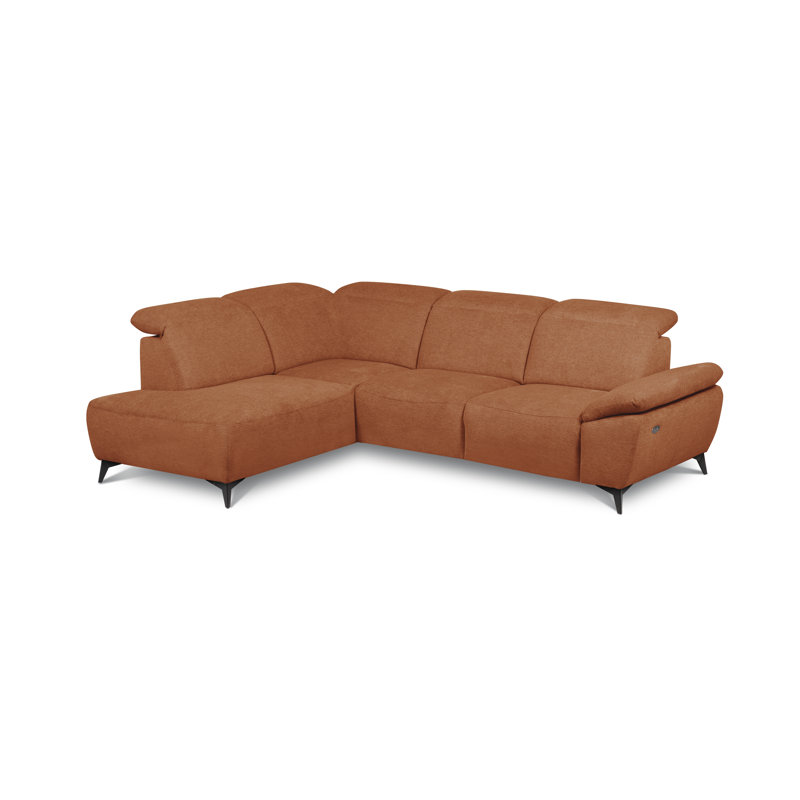 Relaxio Stylish Corner Sofa with Power Reclining & Multi Position Headrests & Adjustable Armrest, Orange, Left Hand Facing