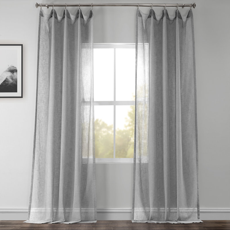 Larsa Linen Blend Sheer Curtain Single Panel, 50" W x 108" L, Nickel
