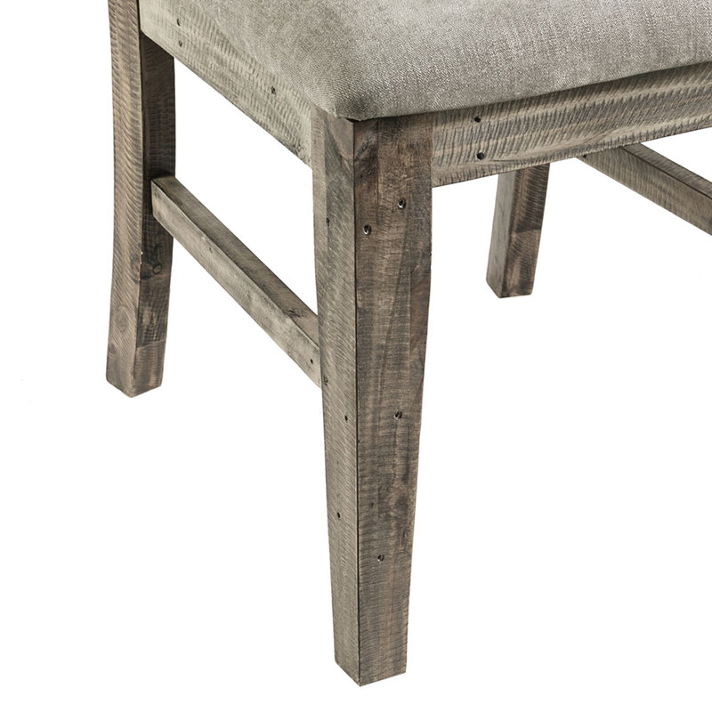 Chaise d'appoint de salle à manger (2) - Fabrication en bois massif, revêtement gris, dossier rembourré avec 2 pieds de chaise, assise et dossier rembourrés, structure patinée