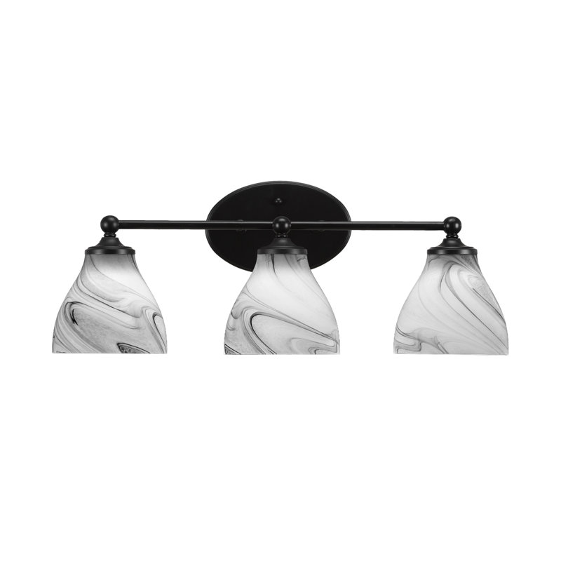 Barre d'éclairage de salle de bain Capri avec verre tourbillon onyx de 6,25 po, Noir mat, 3