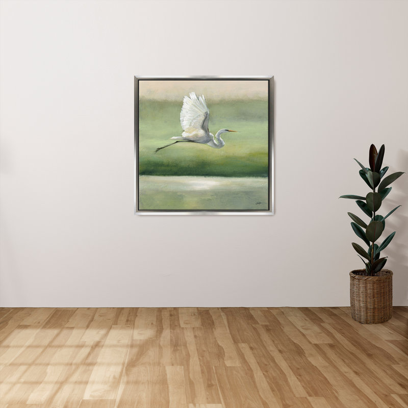 "Flight" par Julia Purinton, reproduction sur toile dans un cadre flottant argenté, H 21,5 po x l 21,5 po