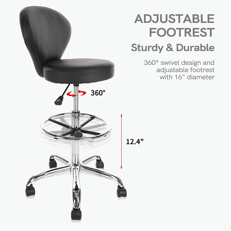 Pearcy Height Adjustable Lab Stool with Foot Rest