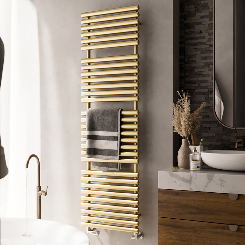 Rolo Towel Heated Towel Rail, Brass, 180cm H  x 52cm W x 12.7cm D
