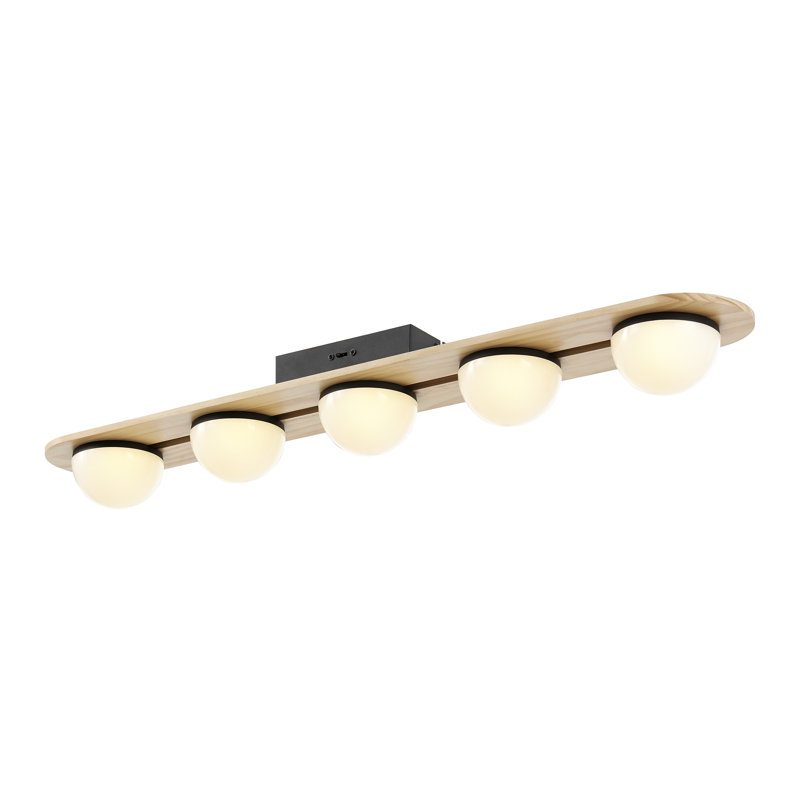 Lustre encastré noir satiné et bois