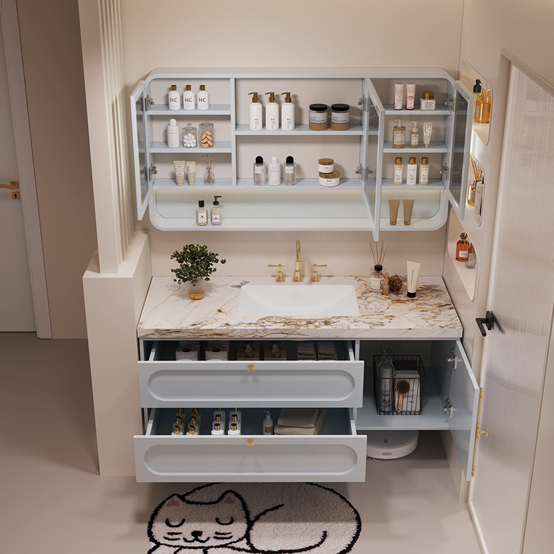 French modern simple bathroom cabinet, 21.6" H x 63" W x 21.6" D