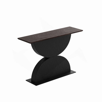 47'' Double Semi-Circles 3D Hammered Texture Base Wood Console Table With LED Light For Entryway And Living Room