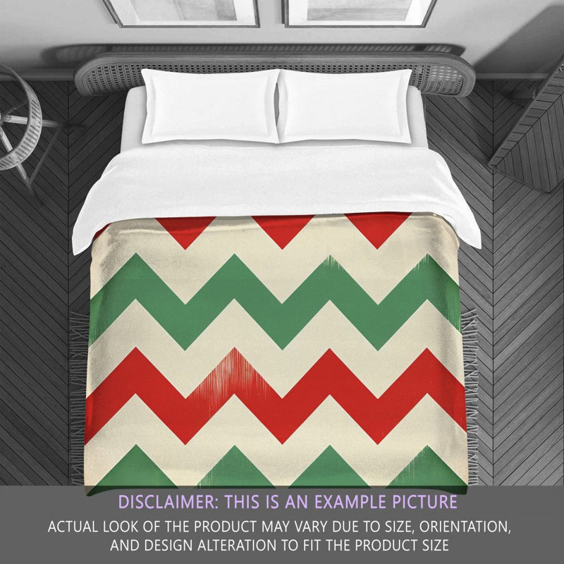Checkered Comforter, Twin Extra Long Comforter, Green/Red Chevron