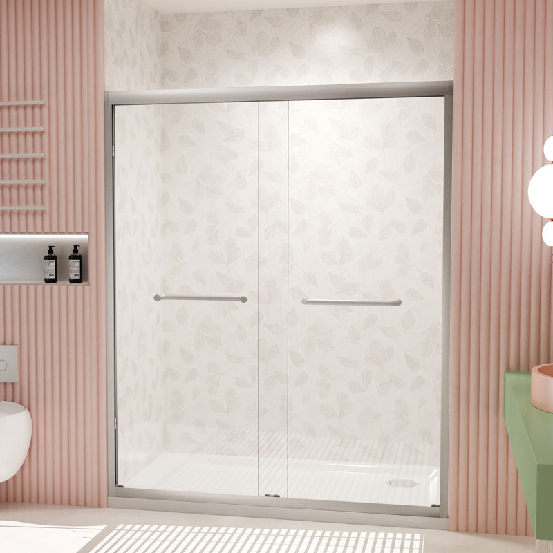 Shower Doors Glass Sliding,Semi-Frameless,1/4" Inch Sgcc Tempered Glass,Stainless Steel Pull Handle,Tempered Glass,Easy to Clean