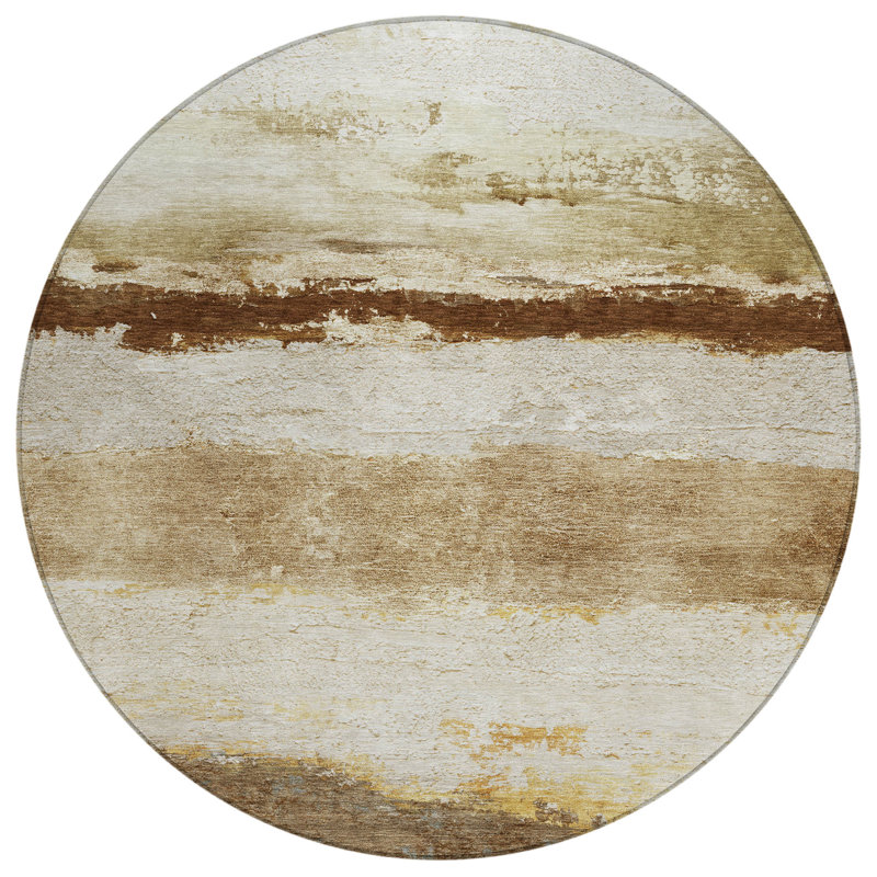 Machine Washable Indoor/Outdoor Arline ACN2169 Striped Rug, Round 8'