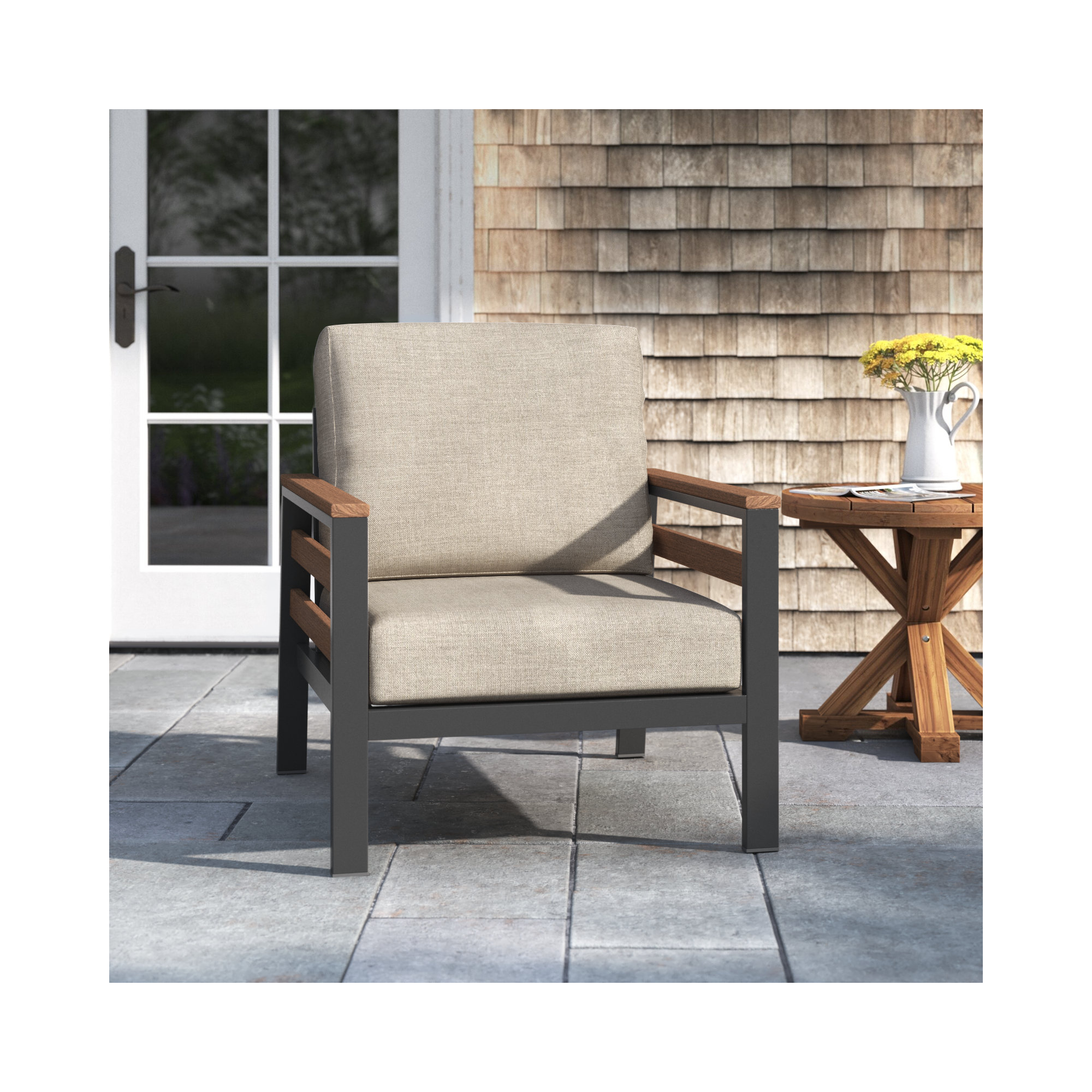 Townsend Patio Chair with Sunbrella® Cushions, Brown/Dark Gray, Cast Silver Sunbrella®