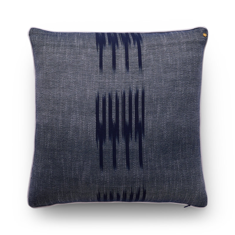 Peshtemal Ikat Piping Cushion, Gray/Blue