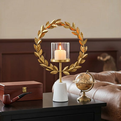 Bougeoirs or floraux avec base en marbre, porte-bougies élégants en laiton pour décoration de table