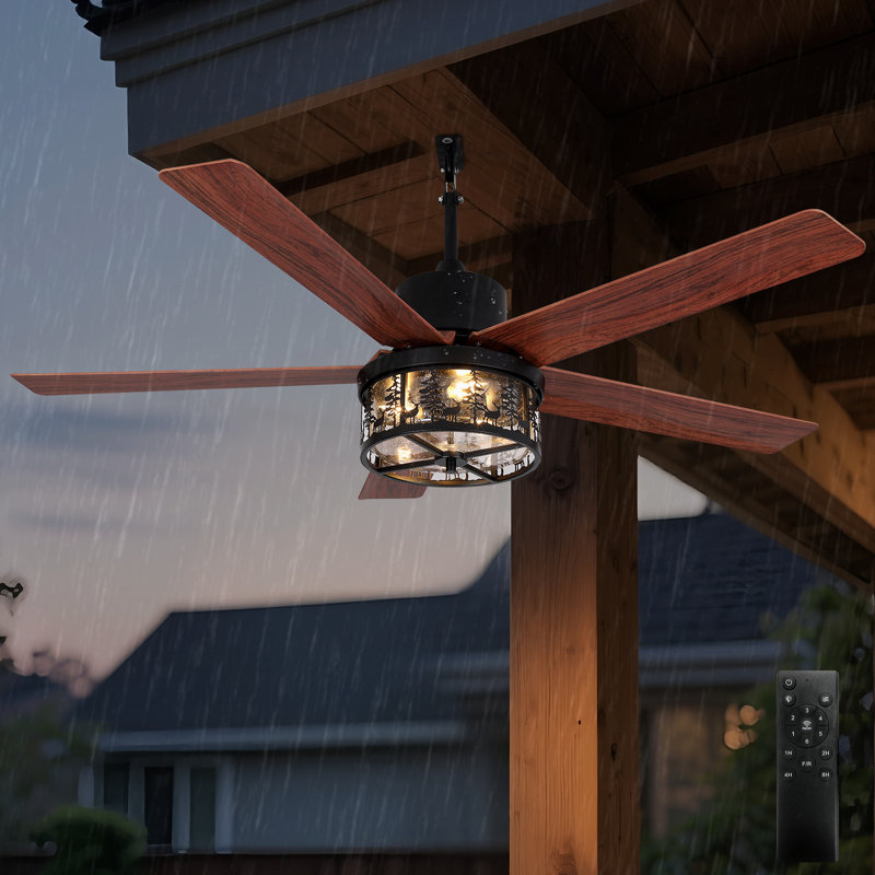 52" Farmhouse Indoor/Outdoor Ceiling Fan with Light, IP44 Waterproof, Quiet DC Motor with Remote Control, 6 Speeds & Timer for Patio, Porch, Bedroom