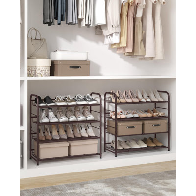 Stackable Shoe Rack, 4 Tier Metal Shoes Rack Storage Shelf, Holds Up To 20 Pairs Shoes, Adjustable Slanted Shelves Tower Organizer, 