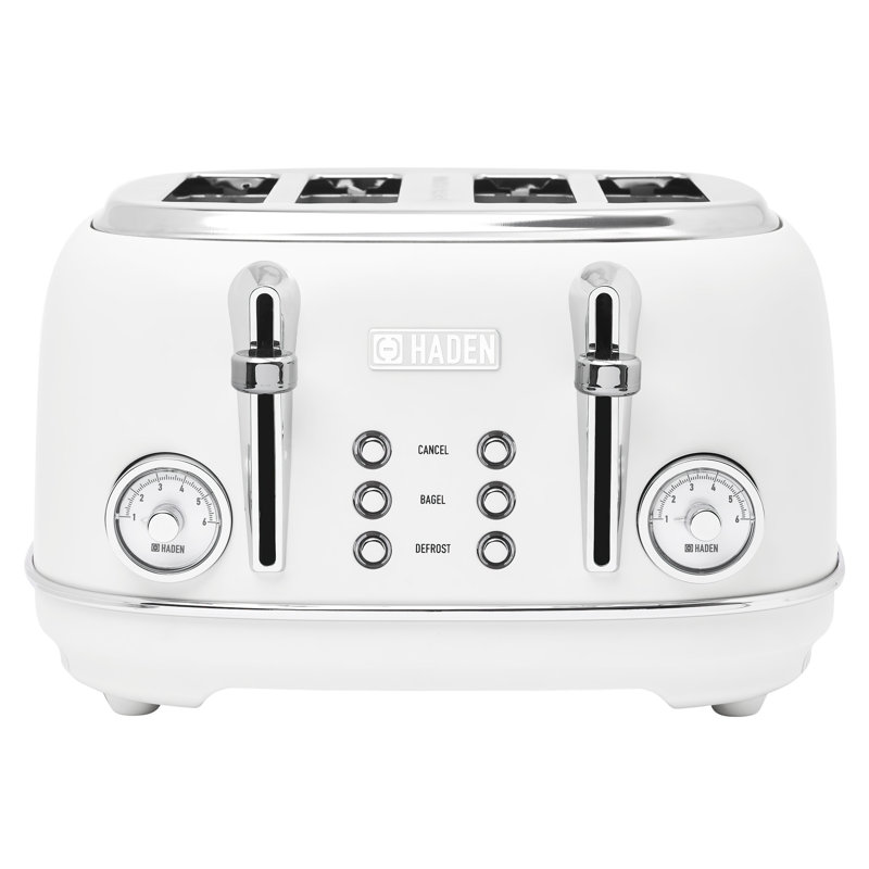 HADEN Chelsea 4 Slice Toaster Wide Slot with Removable Crumb Tray and Control Settings Chrome, Ivory/Chrome