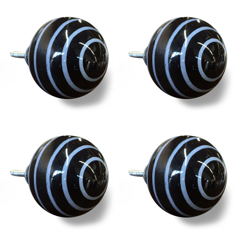 Handpainted Round Knob, Black/Blue
