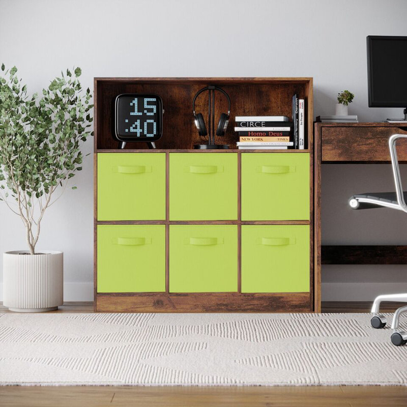 Alyssia 94cm H x 88cm W Standard Bookcase, Rustic Brown/Green