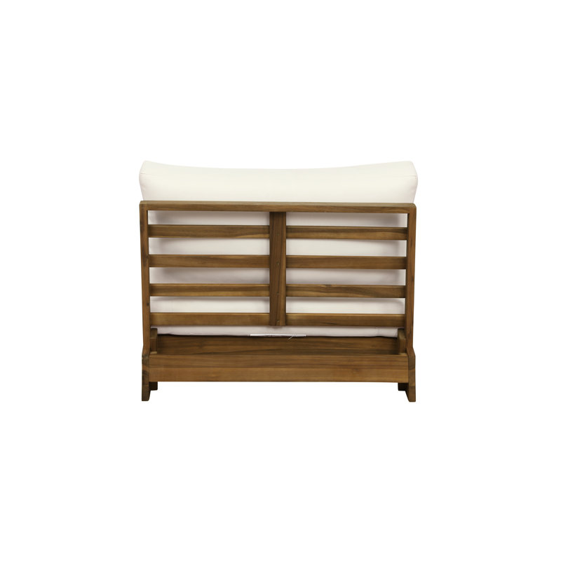 Aguirre 32.5'' W Acacia Wood Armless Lounge Chair, White Cushion/Brown Frame