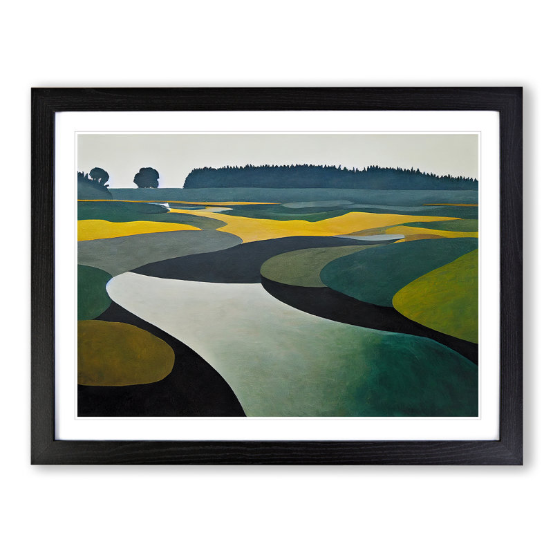 Lake View - Framed Print, 46cm H x 64cm W, Black Framed