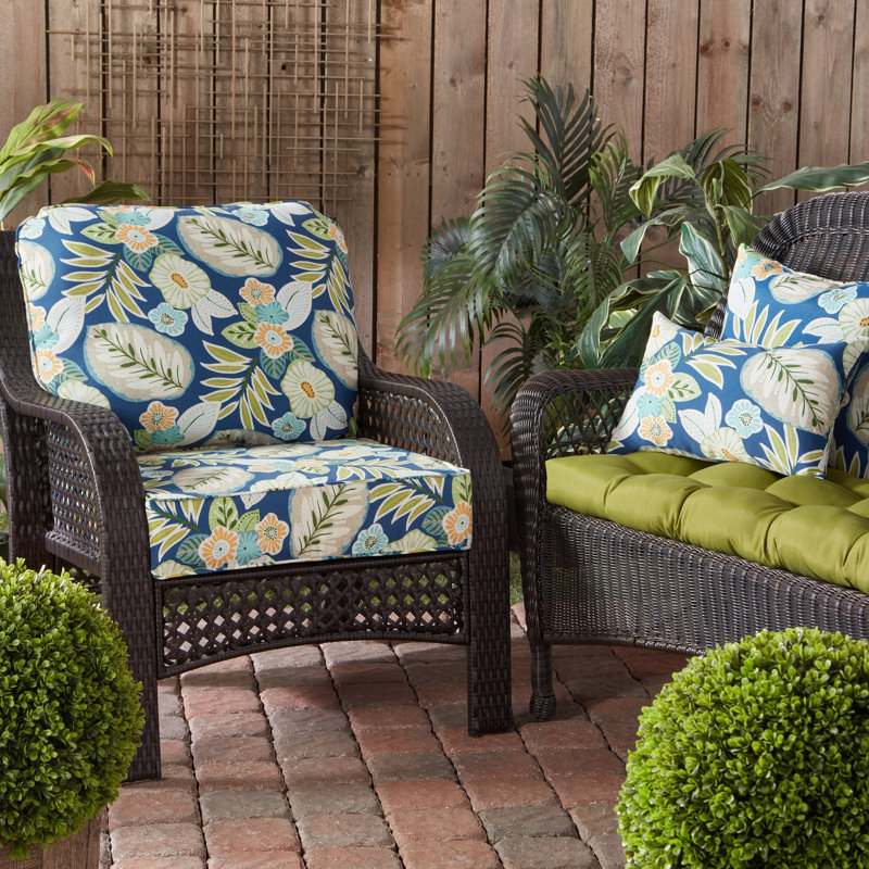 Housse de coussin d'extérieur carré Covington, Marlow bleu à motif floral