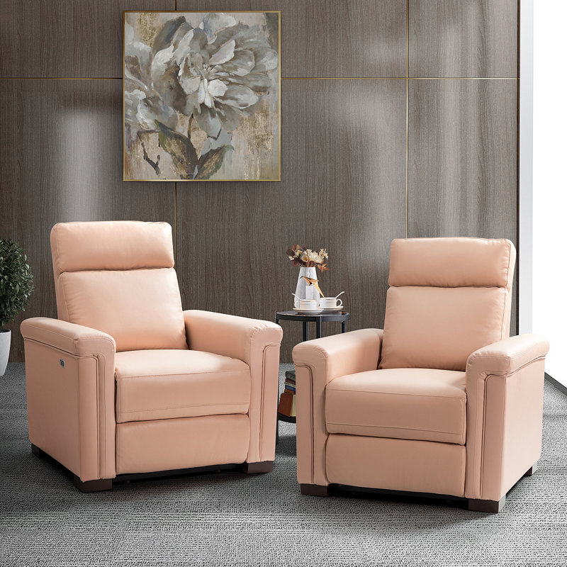 Adela 36.02" Wide Genuine LeatherPower Recliner, Pink Genuine Leather
