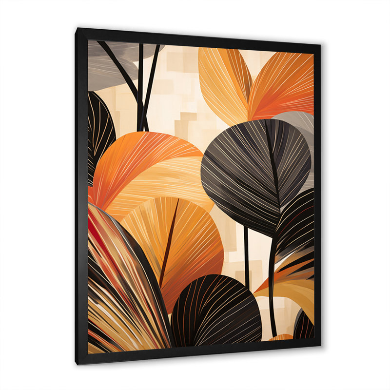 Impression sur toile Funky Foliage In Terracotta I sur toile, H 40 po x l 30 po x P 1,5 po, Cadre photo noir simple