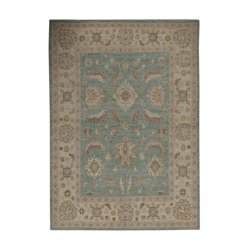 Tapis bleu clair / beige noué à la main de haute qualité