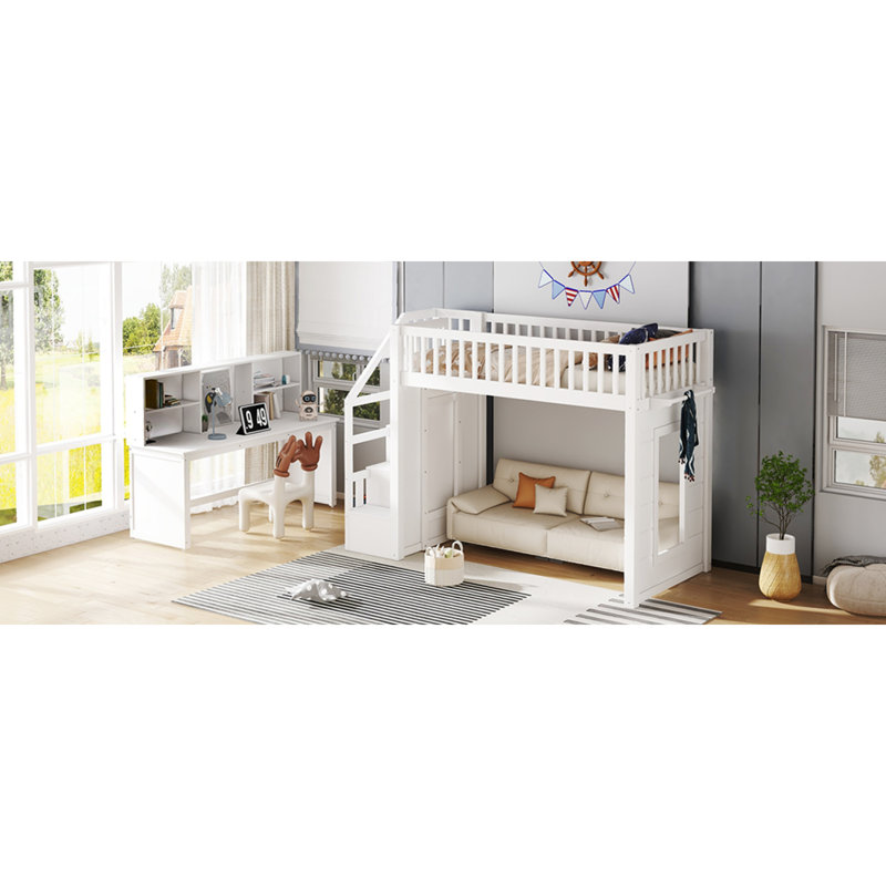 Lit simple avec rangement, bois de pin, design blanc moderne