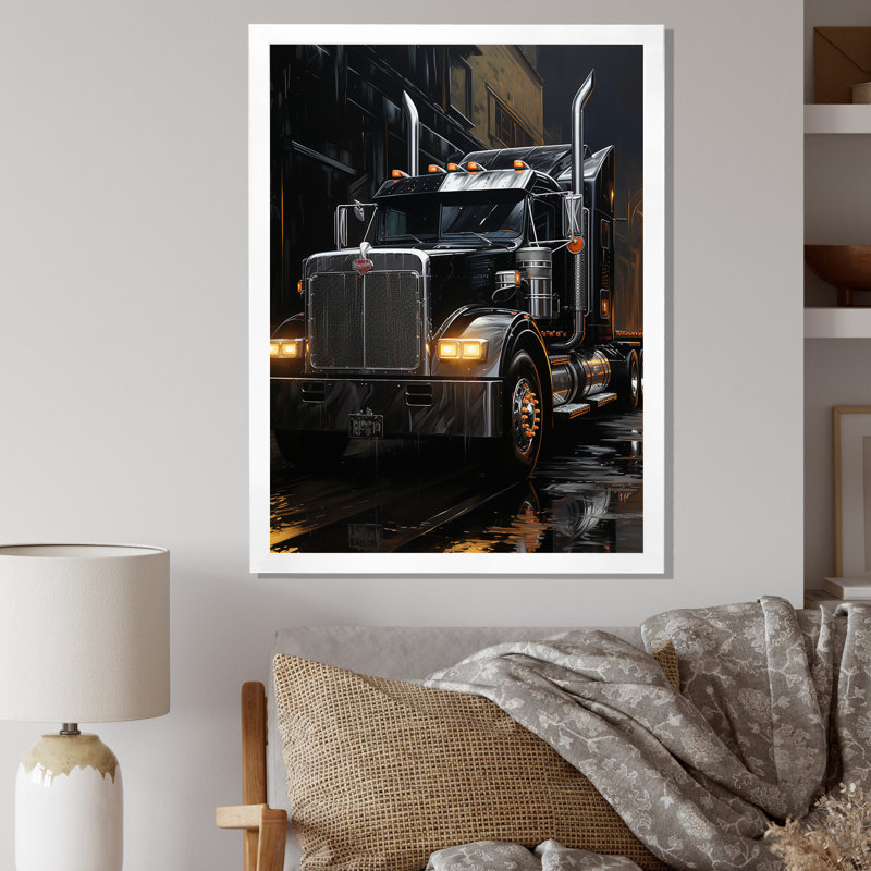 «Midnight Cruiser Semi Truck IV», reproduction d'art sur toile, H 32 po x l 24 po x P 1 po, Cadre photo blanc