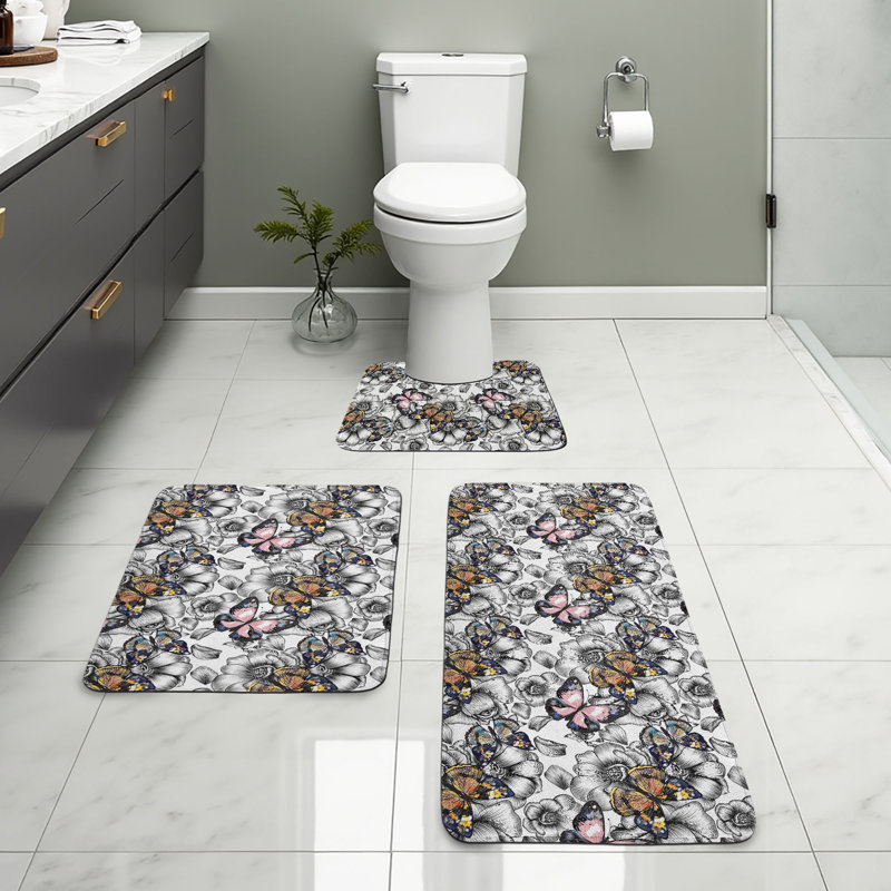  Ensemble de tapis pour salle de bain 3 pièces Butterfly