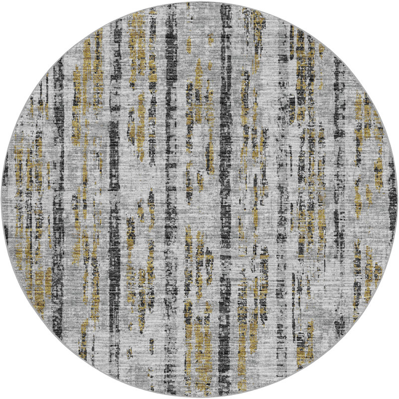 Premium Machine Washable Dream Shag ADS39 Broken Bars Rug, Silver, 8' Round